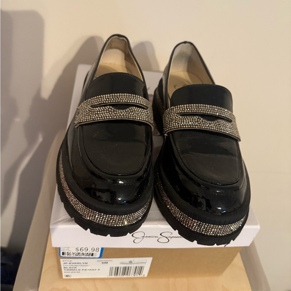Jessica Simpson Rhinestone Loafers Size 6 - Picture 2 of 13
